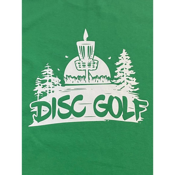 Disc Golf Shirt BASKET TREE SCENE Disc Golfer XL Graphic T-Shirt Gildan GREEN - Picture 3 of 8